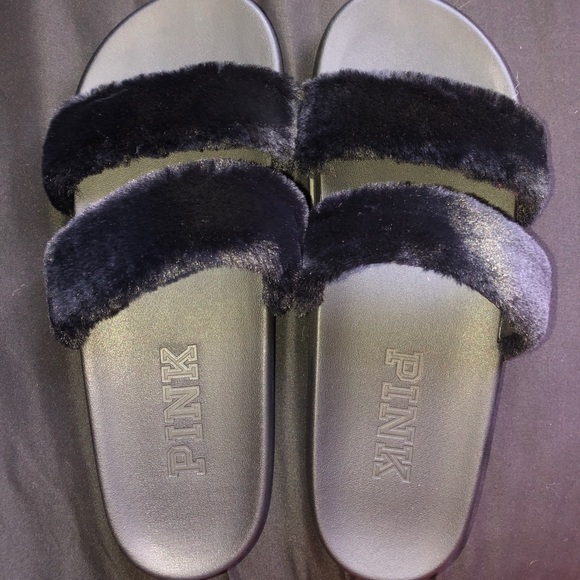 fur two strap slides
